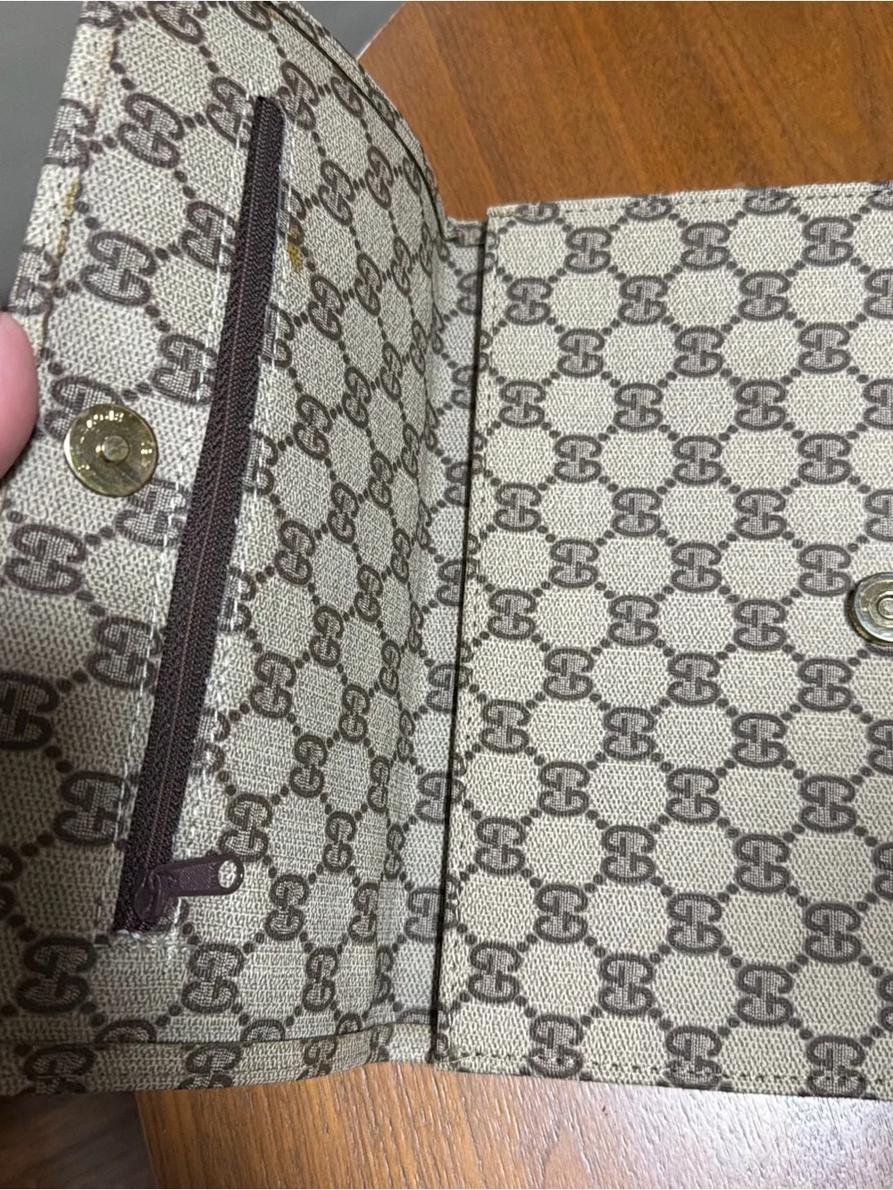Gucci Beige and Brown GG Monogram Clutch and wallet Set with Gold-Tone Accents